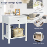 2 Pcs Wooden Nightstand End Sofa Side Table with Drawer and Storage Shelf-White