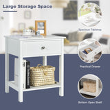 2 Pcs Wooden Nightstand End Sofa Side Table with Drawer and Storage Shelf-White