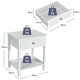 2 Pcs Wooden Nightstand End Sofa Side Table with Drawer and Storage Shelf-White