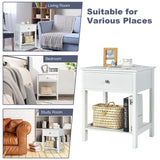 2 Pcs Wooden Nightstand End Sofa Side Table with Drawer and Storage Shelf-White
