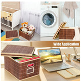 Set of 2 Folding Bamboo Storage Boxes with Removable Lids &amp; Handles-Coffee