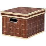 Set of 2 Folding Bamboo Storage Boxes with Removable Lids &amp; Handles-Coffee