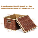 Set of 2 Folding Bamboo Storage Boxes with Removable Lids &amp; Handles-Coffee