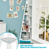 5-Tier Modern Corner Bookcase Shelf with Strong Wooden Frame-White