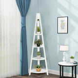 5-Tier Modern Corner Bookcase Shelf with Strong Wooden Frame-White
