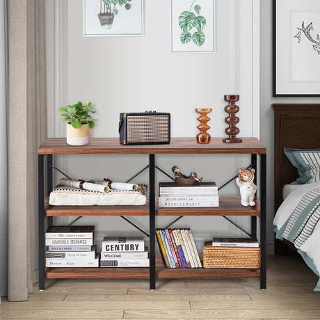 3 Tier 47 Inch Console Metal Frame Sofa Table-Rustic Brown