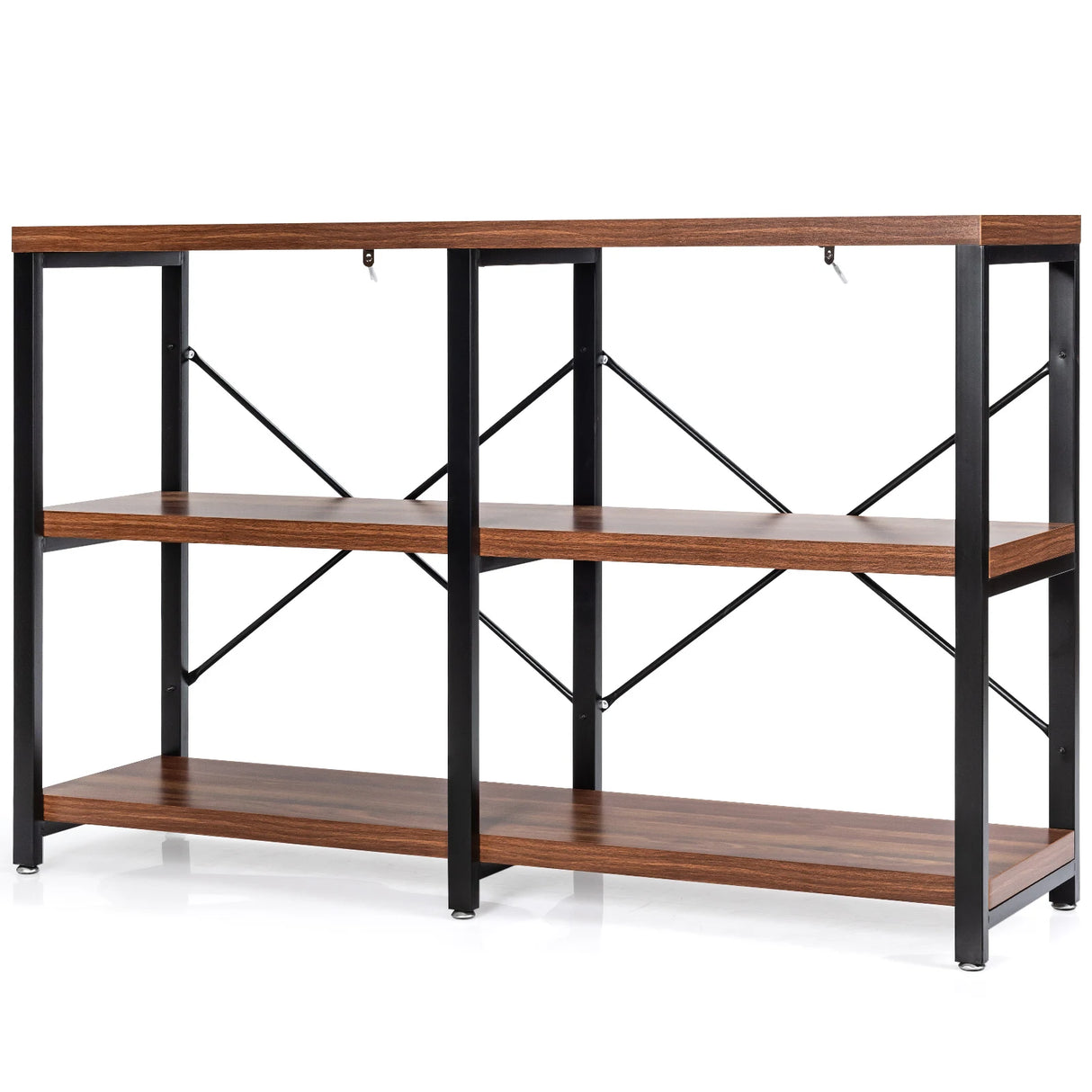 3 Tier 47 Inch Console Metal Frame Sofa Table-Rustic Brown