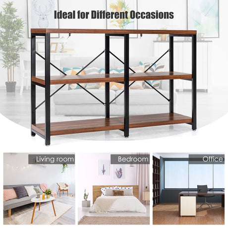 3 Tier 47 Inch Console Metal Frame Sofa Table-Rustic Brown