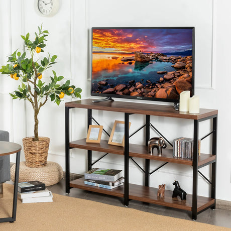 3 Tier 47 Inch Console Metal Frame Sofa Table-Rustic Brown