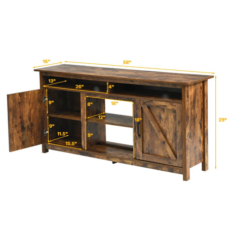 60Industrial TV Stand Entertainment Center with Shelve and Cabinet-Brown