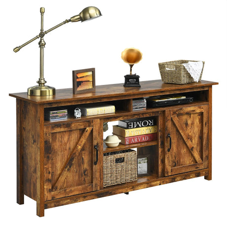 60Industrial TV Stand Entertainment Center with Shelve and Cabinet-Brown