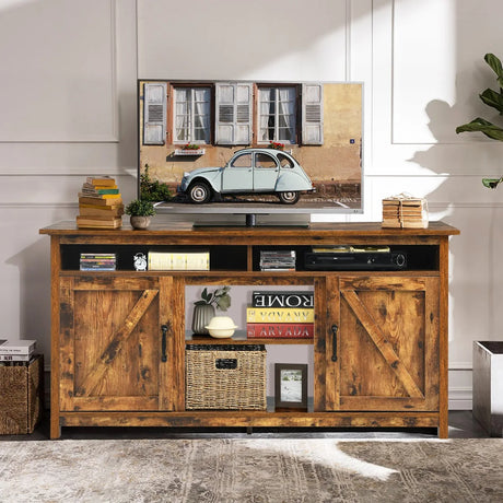 60Industrial TV Stand Entertainment Center with Shelve and Cabinet-Brown