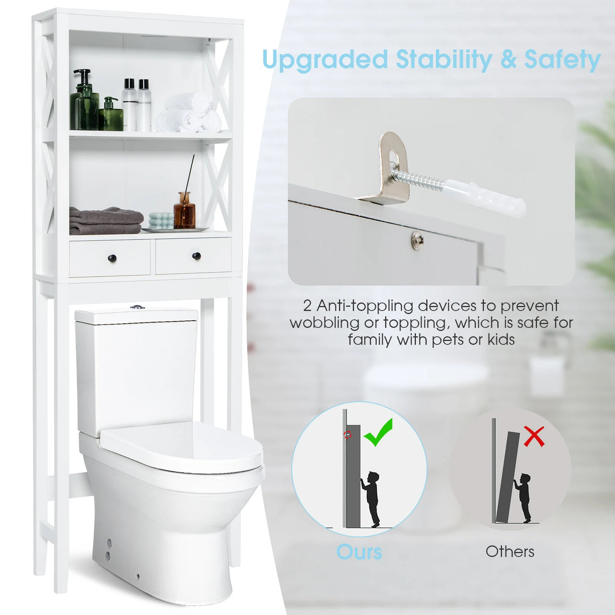 Toilet Space Saver Bathroom Organizer Storage Shelf with Drawers