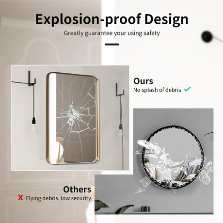 Bathroom Wall Mirror with Rounded Corner for Washroom-Golden