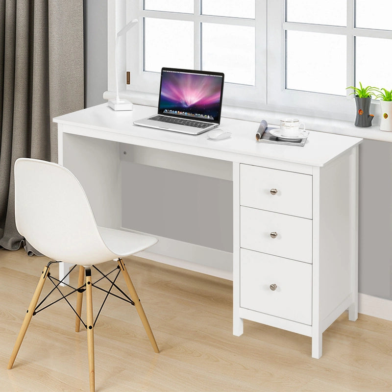 3-Drawer Home Office Study Computer Desk with Spacious Desktop-White