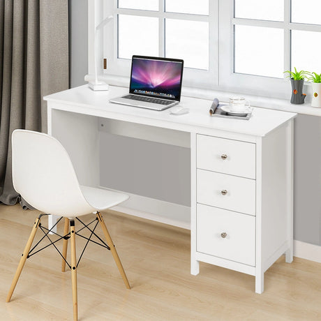 3-Drawer Home Office Study Computer Desk with Spacious Desktop-White