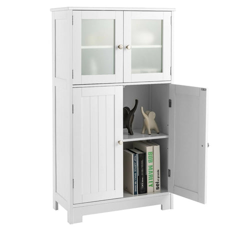 Bathroom Storage Cabinet with Tempered Glass Doors & Adjustable Shelf for Dining Room and Living Room