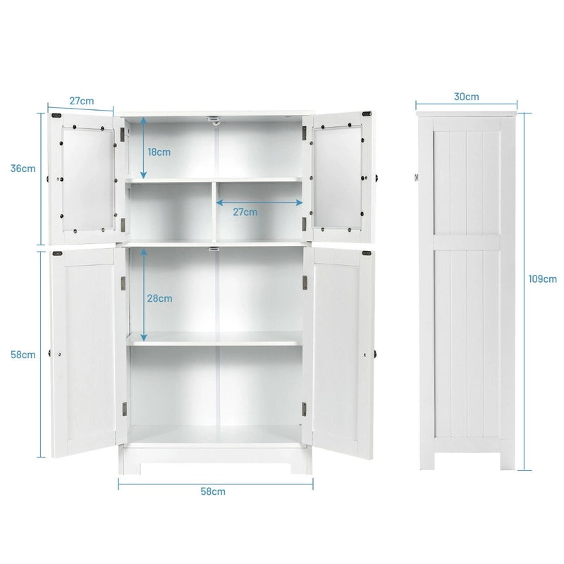 Bathroom Storage Cabinet with Tempered Glass Doors & Adjustable Shelf for Dining Room and Living Room
