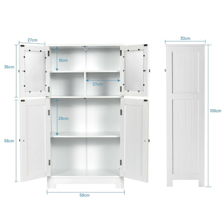 Bathroom Storage Cabinet with Tempered Glass Doors & Adjustable Shelf for Dining Room and Living Room