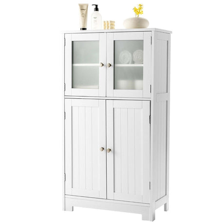 Bathroom Storage Cabinet with Tempered Glass Doors & Adjustable Shelf for Dining Room and Living Room