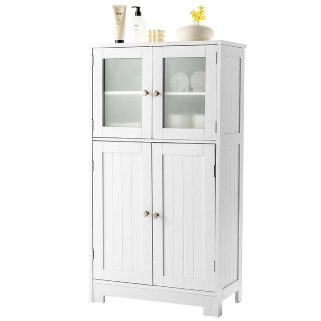 Bathroom Storage Cabinet with Tempered Glass Doors & Adjustable Shelf for Dining Room and Living Room