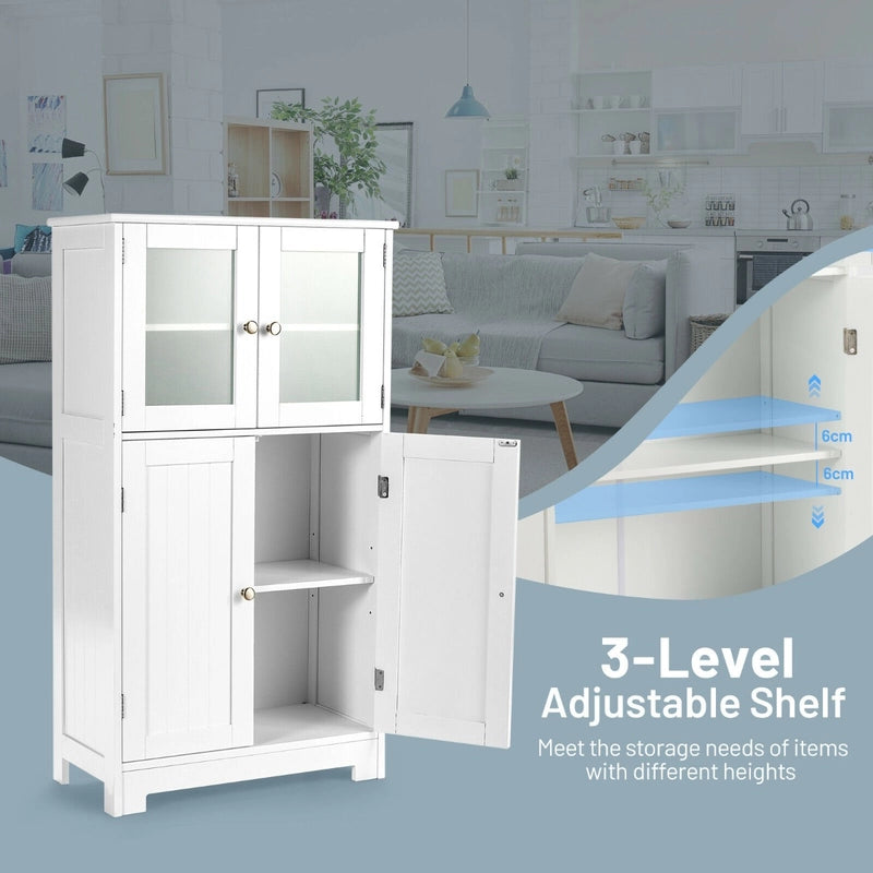 Bathroom Storage Cabinet with Tempered Glass Doors & Adjustable Shelf for Dining Room and Living Room