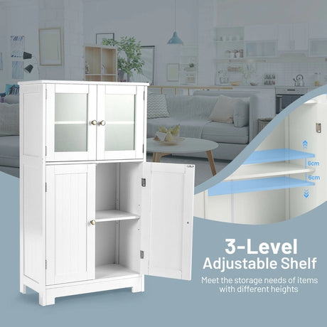 Bathroom Storage Cabinet with Tempered Glass Doors & Adjustable Shelf for Dining Room and Living Room