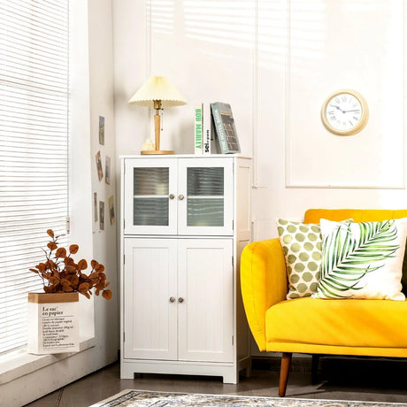Bathroom Storage Cabinet with Tempered Glass Doors & Adjustable Shelf for Dining Room and Living Room