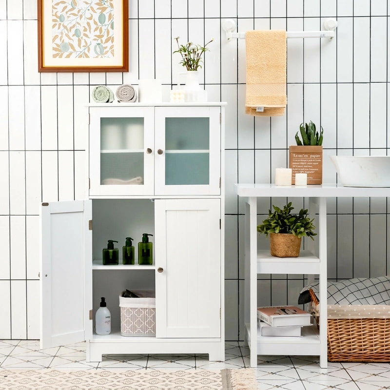 Bathroom Storage Cabinet with Tempered Glass Doors & Adjustable Shelf for Dining Room and Living Room
