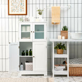 Bathroom Storage Cabinet with Tempered Glass Doors & Adjustable Shelf for Dining Room and Living Room