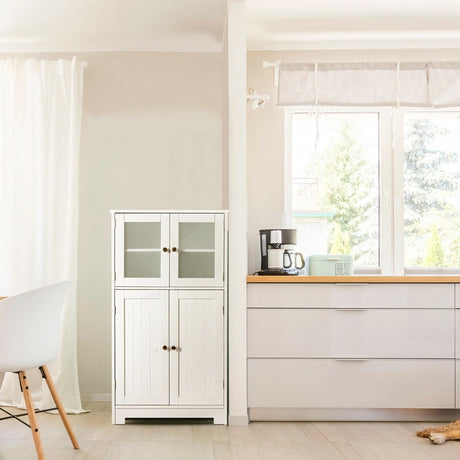 Bathroom Storage Cabinet with Tempered Glass Doors & Adjustable Shelf for Dining Room and Living Room