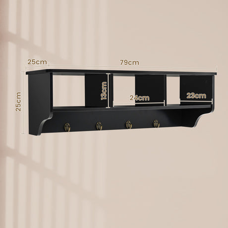 Wall Mount Cubby Organizer Hooks Entryway Storage Shelf-Black