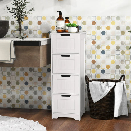 Free-Standing Side Storage Organizer with 4 Drawers-White