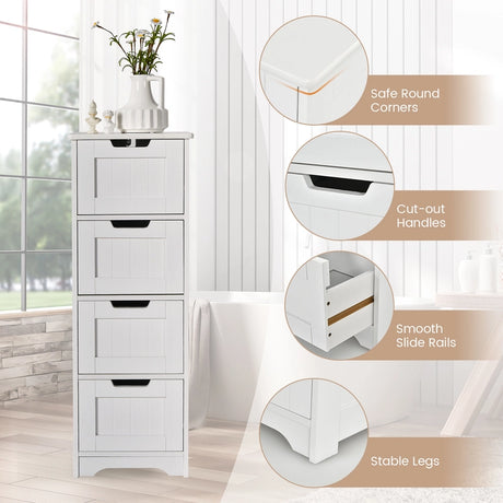 Free-Standing Side Storage Organizer with 4 Drawers-White