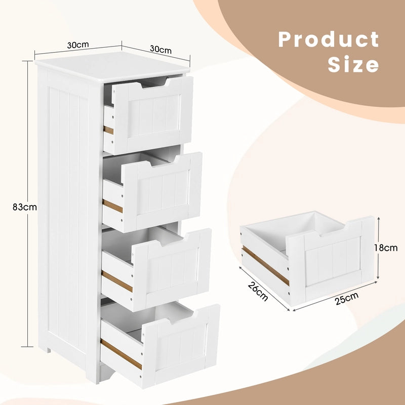 Free-Standing Side Storage Organizer with 4 Drawers-White
