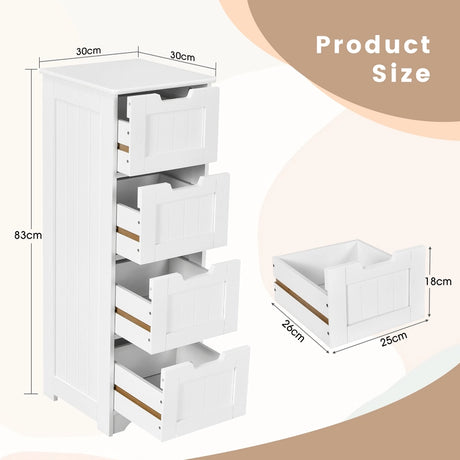 Free-Standing Side Storage Organizer with 4 Drawers-White