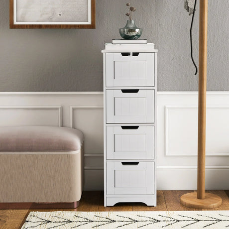 Free-Standing Side Storage Organizer with 4 Drawers-White