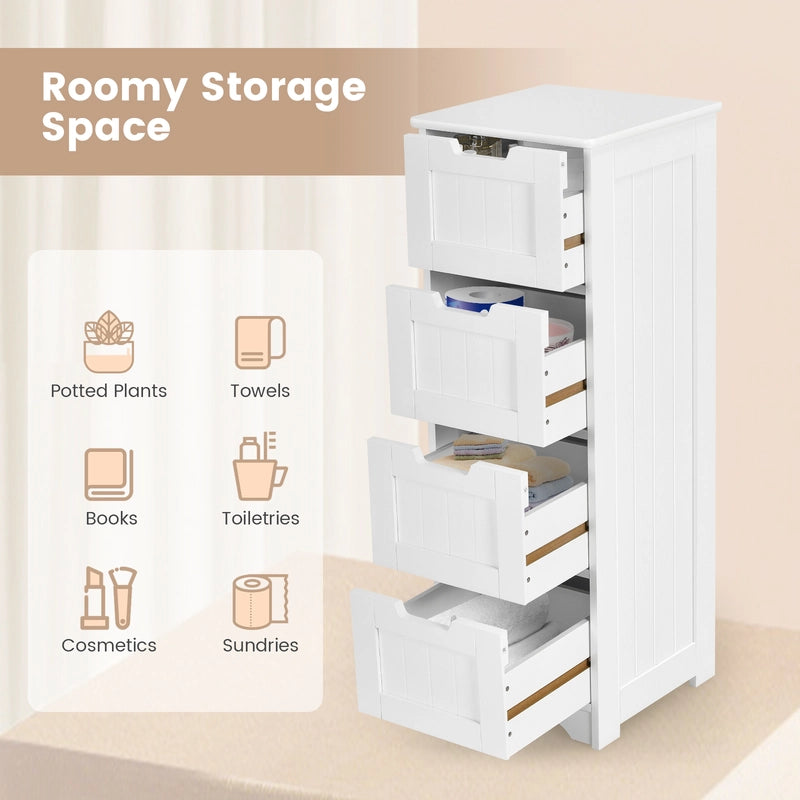 Free-Standing Side Storage Organizer with 4 Drawers-White