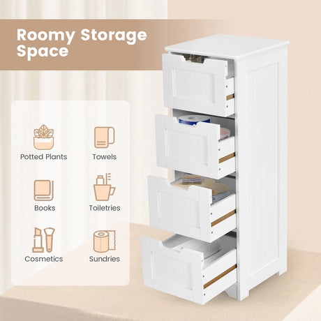 Free-Standing Side Storage Organizer with 4 Drawers-White