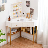 Corner Computer Desk with 2 Large Drawers & Storage Shelf for Office
