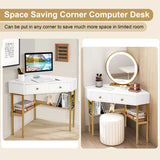 Corner Computer Desk with 2 Large Drawers & Storage Shelf for Office