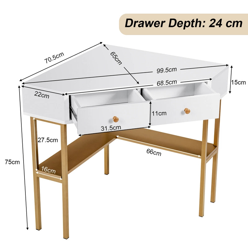 Corner Computer Desk with 2 Large Drawers & Storage Shelf for Office