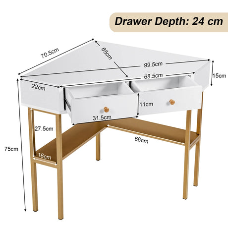 Corner Computer Desk with 2 Large Drawers & Storage Shelf for Office