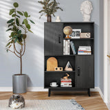 4-Tier Wooden Bookcase with 2 Doors &amp; 4 Open Shelf-Black