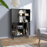 4-Tier Wooden Bookcase with 2 Doors &amp; 4 Open Shelf-Black