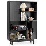 4-Tier Wooden Bookcase with 2 Doors &amp; 4 Open Shelf-Black