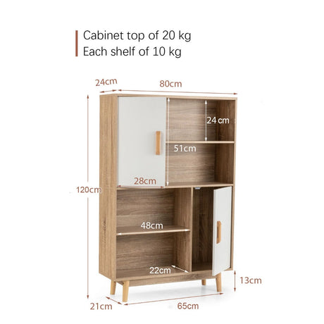 Freestanding Wooden Sideboard Storage Cabinet with 2 Doors and 4 Shelves-White