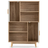 Freestanding Wooden Sideboard Storage Cabinet with 2 Doors and 4 Shelves-White