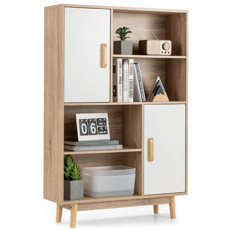 Freestanding Wooden Sideboard Storage Cabinet with 2 Doors and 4 Shelves-White