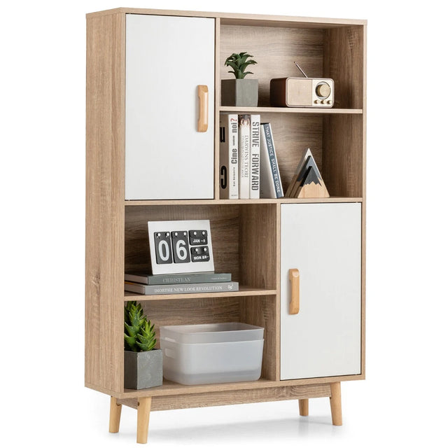 Freestanding Wooden Sideboard Storage Cabinet with 2 Doors and 4 Shelves-White